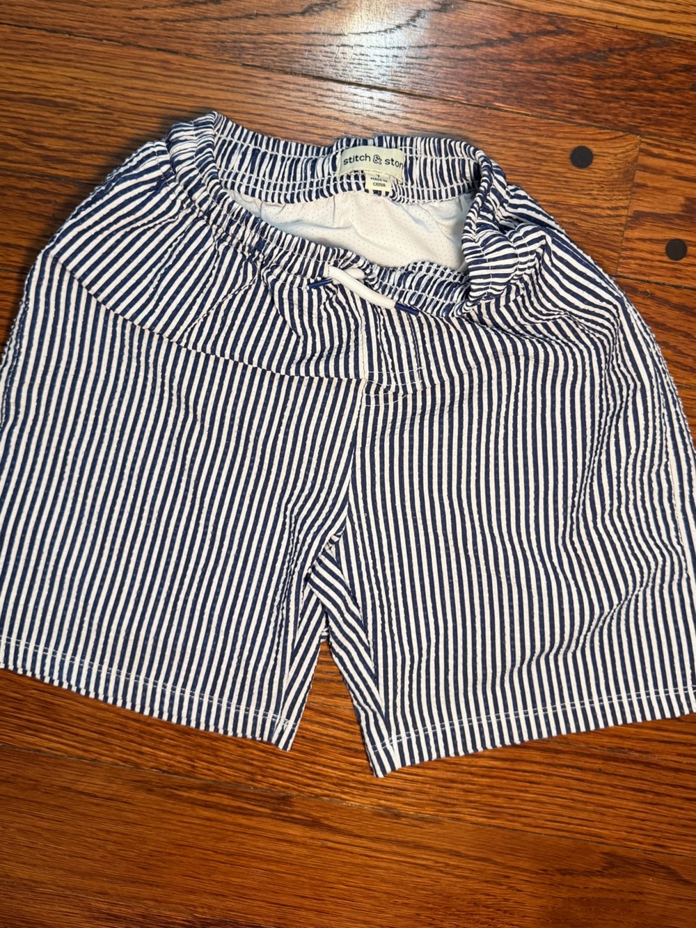 Stitch &‎ Story Boys' Navy Stripe Swim Trunks with Drawstring